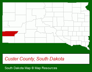 South Dakota map, showing the general location of Real Estate Center of Custer
