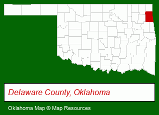 Oklahoma map, showing the general location of Lee's Grand Lake Resort
