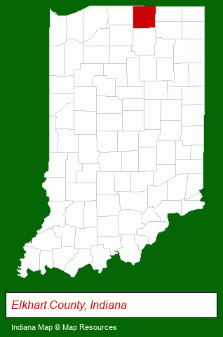 Indiana map, showing the general location of Elkhart County Parks and Recreation