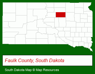 South Dakota map, showing the general location of Faulk County Memorial Hospital
