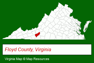 Virginia map, showing the general location of Oak Haven Lodge