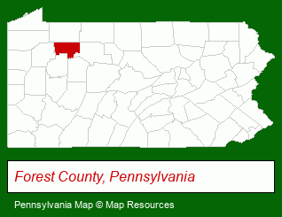 Pennsylvania map, showing the general location of Cook Forest Top Hill Cabins