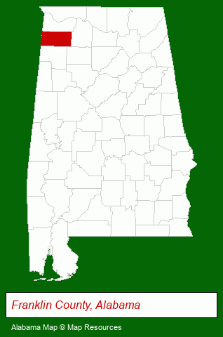 Alabama map, showing the general location of Dismals Canyon