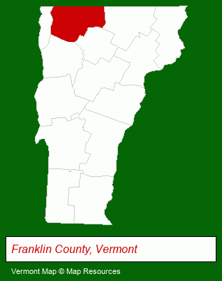 Vermont map, showing the general location of Franklin County Development Corporation