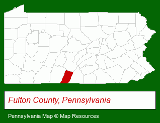 Pennsylvania map, showing the general location of Burnt Cabins Grist Mill