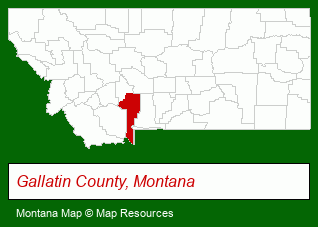 Montana map, showing the general location of Gallatin River Ranch