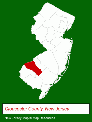 New Jersey map, showing the general location of Pureland Industrial Complex