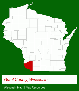 Wisconsin map, showing the general location of Grant County Economic Development Corporation