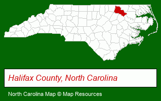 North Carolina map, showing the general location of Halifax Development Commission