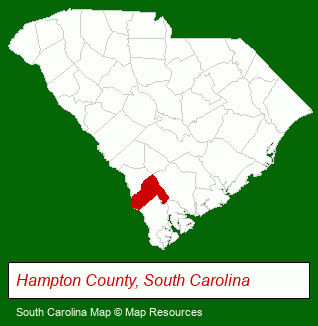 South Carolina map, showing the general location of Hampton Properties Realty