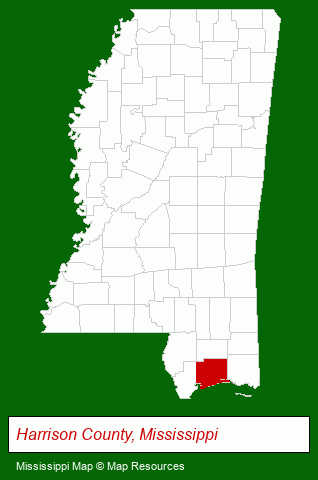 Mississippi map, showing the general location of Biloxi Beach Resort Rentals