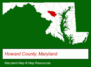 Maryland map, showing the general location of Evergreens-Columbia Town Center