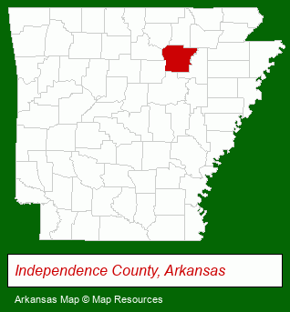 Arkansas map, showing the general location of Independence County Abstract