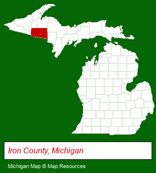 Michigan map, showing the general location of Paint River Hills Camp Grounds
