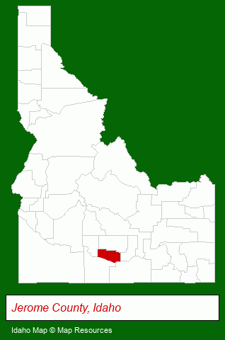 Idaho map, showing the general location of Jerome Recreation District