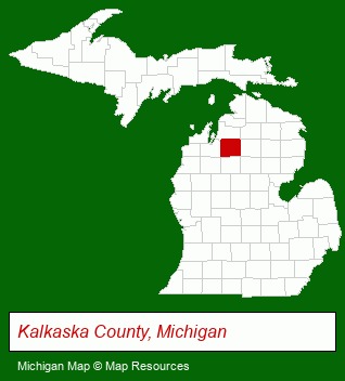Michigan map, showing the general location of Kalkaska Campgrounds
