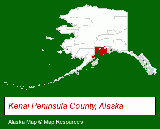 Alaska map, showing the general location of Bear Essentials Lodging and Custom Log Furniture