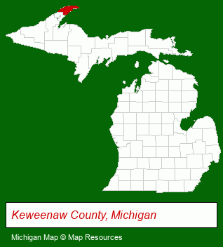 Michigan map, showing the general location of Keweenaw Mountain Lodge