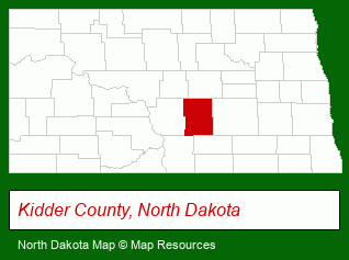 North Dakota map, showing the general location of Rose Prairie