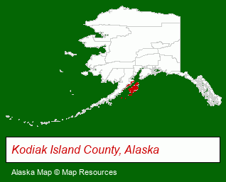 Alaska map, showing the general location of Larsen Bay Lodge