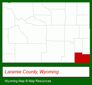 Wyoming map, showing the general location of Schroeder's All American Homes