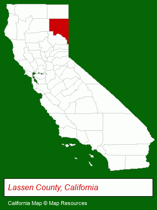 California map, showing the general location of Lassen RV Resort