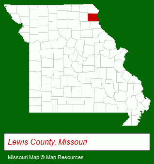 Missouri map, showing the general location of Lewis County Ida