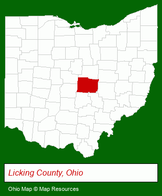 Ohio map, showing the general location of Pataskala Oaks Care Center