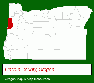 Oregon map, showing the general location of Edgewater Cottages