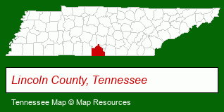 Tennessee map, showing the general location of Fayetteville Lincoln County