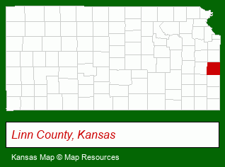 Kansas map, showing the general location of Linn County Realty