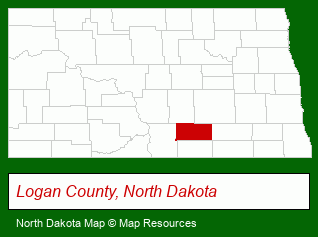 North Dakota map, showing the general location of Farm Credit Service of Mandan