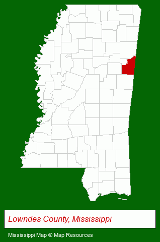 Mississippi map, showing the general location of Triangle Federal Credit Union