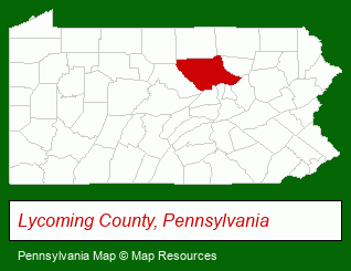 Pennsylvania map, showing the general location of Crystal Lake Ski Center