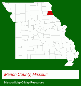 Missouri map, showing the general location of Northeast Missouri Devmnt
