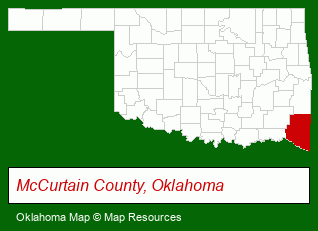Oklahoma map, showing the general location of Treetop View Cabins