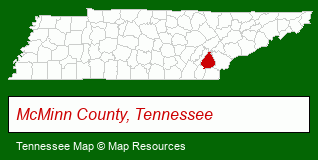 Tennessee map, showing the general location of Tennessee Country Campground