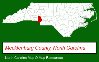 North Carolina map, showing the general location of Pines at Davidson