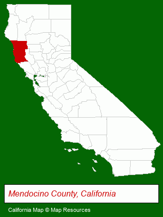 California map, showing the general location of Mendocino Village Cottages
