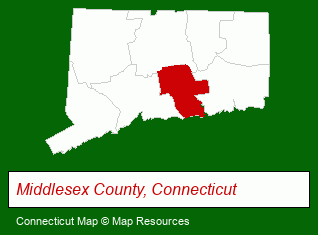 Connecticut map, showing the general location of Haddam Recreation Department