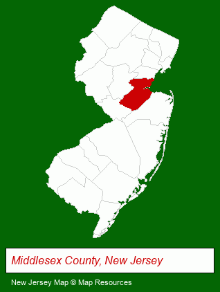 New Jersey map, showing the general location of New Brunswick Housing Authority