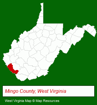 West Virginia map, showing the general location of Twin Hollow Campground