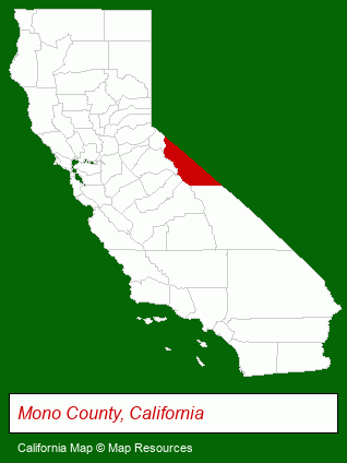 California map, showing the general location of June Lake Pines Cottages