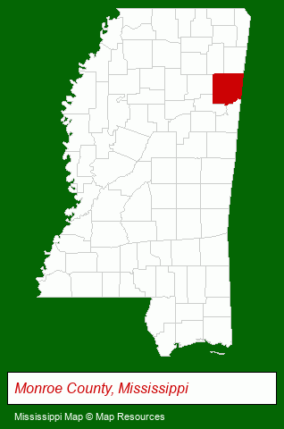 Mississippi map, showing the general location of Amory Realty