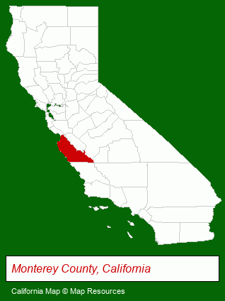 California map, showing the general location of Andril Fireplace Cottages