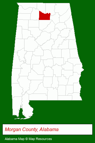 Alabama map, showing the general location of Morgan County Economic Development