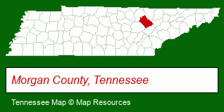 Tennessee map, showing the general location of National Park Service