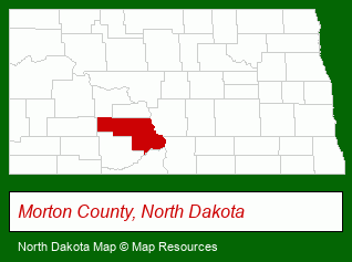 North Dakota map, showing the general location of Schafer Ranch