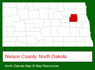 North Dakota map, showing the general location of Nelson County Health System