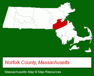 Massachusetts map, showing the general location of Needham Bank